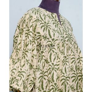 Haut pour femme 100% Coton tricoté à la main, style vintage, imprimé, respirant, écologique, décontracté, pour le bureau, l'été, le printemps et l'hiver, avec manches 3/4 bouffantes - Product Image 5