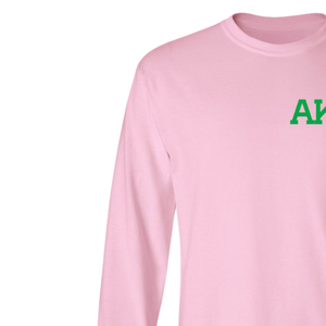 Camiseta de manga larga AKA World Famous Crest, color rosa claro y verde, con estampado gráfico, ropa de hermandad, top informal de algodón con cuello redondo - Product Image 2