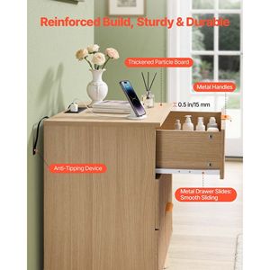 Table de chevet cannelée de style Mid-Century Modern avec 3 tiroirs et station de charge, commode de chambre, table d'appoint, meuble de rangement de chevet - Product Image 6