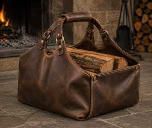 Sac de transport pour bûches en cuir véritable de qualité supérieure, robuste, pour le camping en plein air, accessoires pour foyer, LLR-0109 - Product Image 6