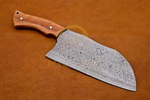 Couteau à viande artisanal en acier Damas avec manche en bois d'olivier, couteau de boucher professionnel, couteau de cuisine pour hacher, OEM - Product Image 2
