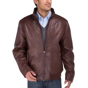 Chaqueta de moto lavada con cuello levantado personalizada para hombre, ajuste de piel de vaca genuina y piel de cordero, capa superior de temporada de invierno - Product Image 1