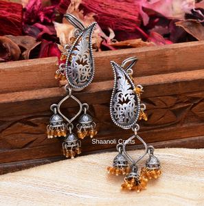 Pendientes Colgantes de Latón con Diseño Ovalado Estilo Indio, Plata Oxidada, Joyería para Mujer, Aniversario de Boda, Recuerdos de Fiesta - Product Image 2