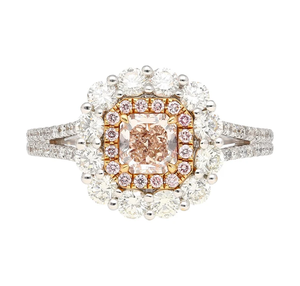 Women's 18K Gold Plated Engagement <b>Ring</b> With Emerald Cut Pink Diamond And Pave Setting Halo Glam Style - Product Image 2