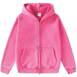 Sweat à capuche unisexe personnalisé en coton, zippé, effet vieilli, épais, coupe oversize, vierge, délavé à l'acide - Product Image 1