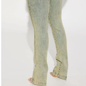 Jean en denim pour femme de haute qualité 2026 avec poches latérales, coupe évasée large, couleur gris, modèle bootcut personnalisé - Product Image 6
