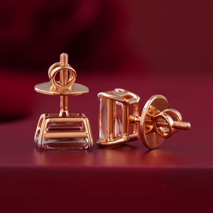 4.07 CT Pink Emerald Cut Lab Grown Diamond Stud <b>Earrings</b> with 14K Rose Gold IGI Certificate Screw Pattern Pear Cut Main Stone - Product Image 3