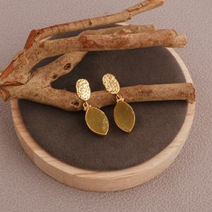 เครื่องประดับแฟชั่นทำด้วยมือทำจากหินอัญมณีดรูซี่รูปหยดน้ำตุ้มหูชุบทอง - Product Image 4