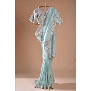 Sari Elegante para Mujer con Bordado Multicapa, Lentejuelas y Trabajo de Codificación - Product Image 4