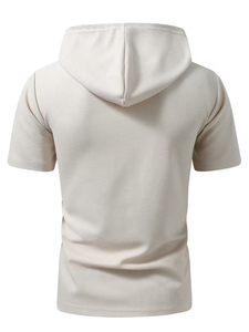 Men's Hooded Short Sleeve T-Shirt Solid Color Knitted 100% Cotton Casual Regular Fit Breathable Eco-Friendly 240 Grams - Product Image 2