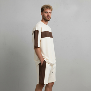 Nouvel arrivage 2026 – Ensemble 2 pièces décontracté d'été pour homme, style streetwear, avec logo imprimé DTF personnalisé, 100 % coton, bicolore, hip-hop, coupe oversize - Product Image 4