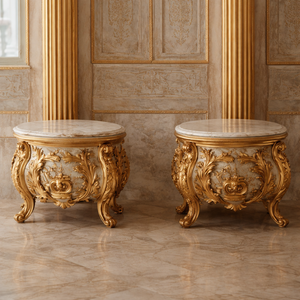 Juego de Muebles de Dormitorio de Lujo Moderno, Estilo Barroco, con Detalles en Hoja de Oro, Cama de Tamaño Completo, Mesitas de Noche, Madera de Teca Resistente, Hecho en EE. UU. - Product Image 3