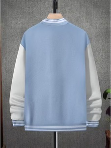 Premium Streetwear Light Blue <b>Summer</b> Varsity <b>Jacket</b> <b>Men</b> Baseball Style High Quality OEM Wholesale Supply Breathable Eco-Friendly - Product Image 6