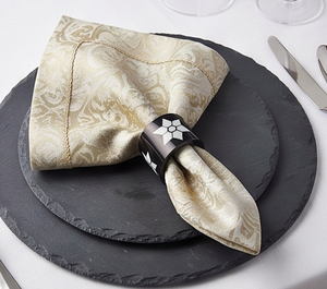 Modern <b>Black</b> Plastic <b>Napkin</b> Ring With White Geometric Flower Design For Elegant Table Decoration Use - Product Image 6