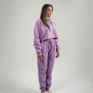 Custom Manufacturer Private Label Apparel Crop Top <b>Set</b> Tracksuit Streetwear Two Piece Jogger <b>Sets</b> Cotton Loose Fit Full Sleeve - Product Image 2