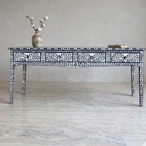 Mesa Consola Decorativa con Tallado Floral, Mesa Lateral Larga, Mueble para Comedor o Entrada - Product Image 1