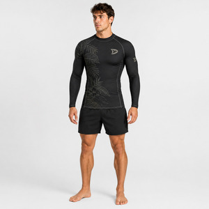 Men's Full Sleeve Rash Guard <b>Black</b> Raised Rubber Print Anti-Uv Breathable 220g Spandex Polyester Adult Swim <b>Shirt</b> - Product Image 5