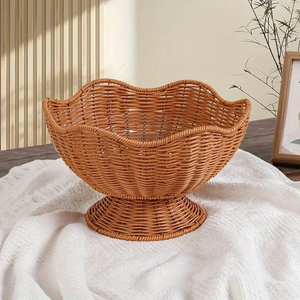 Corbeille à fruits sur pied en rotin naturel tressé à la main, écologique, décorative, pour centre de table de cuisine - Product Image 6