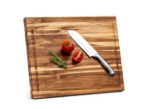 Planche à découper en bois d'acacia de qualité supérieure, épaisse, durable, compatible avec les couteaux, finition lisse, avec poignée, design rayé élégant pour la découpe - Product Image 4