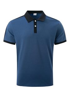 Polo pour homme en maille bleue unie à manches courtes, style décontracté, tissu piqué respirant, longueur normale, polos pour homme - Product Image 1