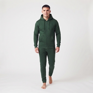 Ensemble sweat à capuche et jogging en coton épais pour homme, personnalisable avec logo, deux pièces, fermeture éclair, couleur unie, molletonné, tenue de sport - Product Image 3