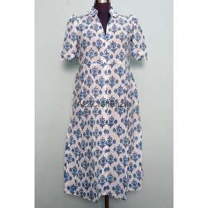 Vestido Midi de Algodón Tejido con Estampado Floral Moderno y Elegante para Mujer, Cuello en V, Manga Corta, Transpirable, Suave al Tacto, con Bolsillos, para Oficina - Product Image 1