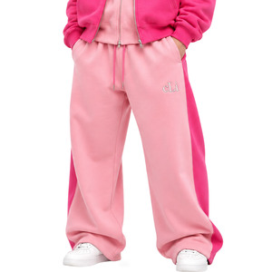 <b>Pink</b> Color block Double Zip <b>Hoodies</b> Set Contrast Panels Heavyweight Fleece Wide Leg Sweatpants Men Custom Embroidered Streetwear - Product Image 5