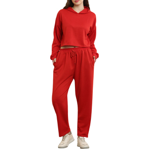 Conjunto Deportivo de Moda para Mujer, Sudadera Corta con Capucha y Pantalones Jogger Negros, Ropa Deportiva Informal para Fitness - Product Image 1