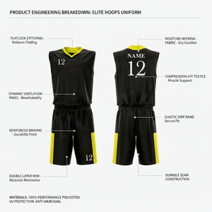 Tenue de basketball sans manches personnalisée pour club d'entraînement, uniforme de joueur sublimé avec nom d'équipe, kit sportif en mesh, uniforme athlétique - Product Image 2