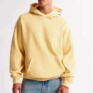 Sweat-shirt à capuche unisexe jaune, coupe classique, couleur unie, décontracté, poche avant, coton French Terry, vêtement d'automne - Product Image 2