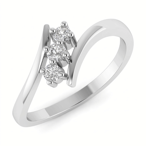 Anillo de Oro Blanco de 14K con Tres Diamantes para Mujer, Corte Redondo, Minimalista, para Boda, Compromiso, Aniversario, Regalo de Joyería - Product Image 2