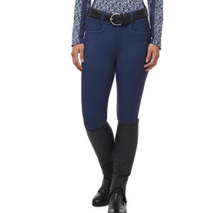 Pantalon d'équitation taille haute pour femme, gris, avec empiècements noirs et poches, extensible dans quatre directions - Product Image 3