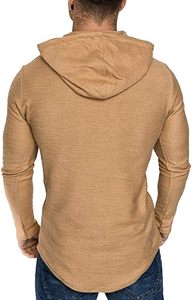 Sweat-shirt à capuche tricoté pour homme, coupe ajustée, couleur unie, décontracté, automne, manches longues, 100% coton, respirant, avec poche - Product Image 2