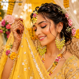 เครื่องประดับแฮนด์เมดแบบ Haldi สำหรับเจ้าสาว ต่างหูมุกแบบห่วงห้อยประดับเพชร Jhumka สำหรับงานแต่งงาน เมห์นดี และเครื่องประดับเจ้าสาว - Product Image 6