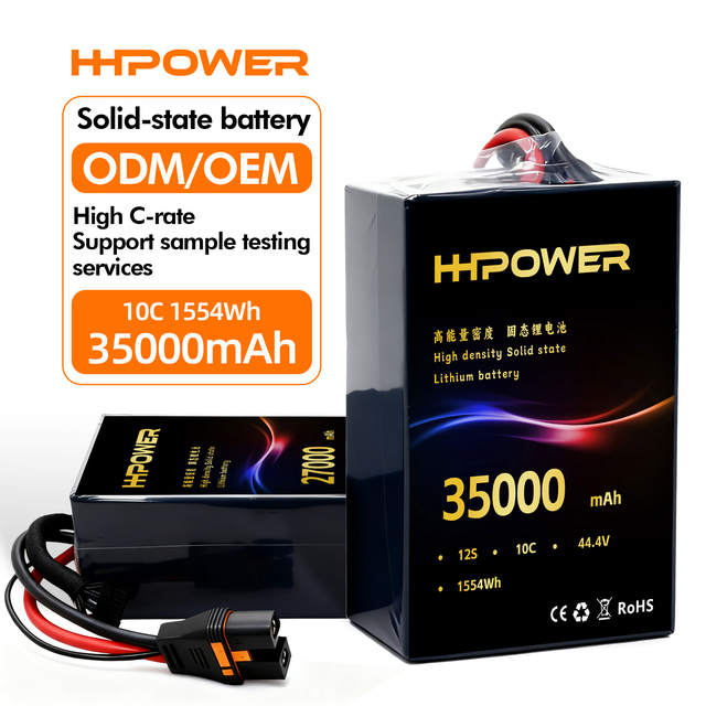 Ultra Thin 35000mAh 44.4V 10C High C Rate Built-in Solid-State Drone Battery for RC Models with 800 Cycles