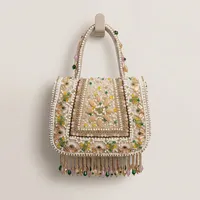 Sac à perles de qualité supérieure, sac de soirée vintage personnalisé orné de perles pastel et doté d'une poignée décorative.