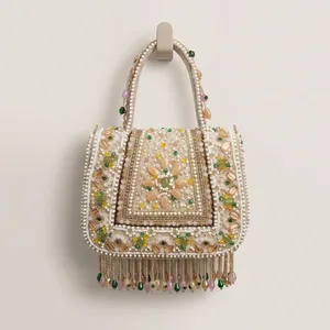 Best quality Beaded Bag Custom Vintage Beaded Evening Purse embellished with <b>pastel</b> bead and featuring a <b>decorative</b> Strap handle - Product Image 2