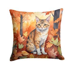 Oregon Rex Cat Fall Leaves Almohada decorativa 18H x 18W Lavable a máquina para uso en interiores y exteriores en sofá cama o patio - Product Image 1
