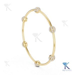 Minimalist Lab Grown Diamond Station <b>Bangle</b> 14K 18K <b>Solid</b> <b>Gold</b> Fine Unisex Luxury Jewelry Gift - Product Image 2