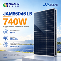 Panneau solaire photovoltaïque JA Solar JAM66D46-740/LB 740W à haute efficacité, type N, bifacial, double vitrage, pour projets solaires utilitaires