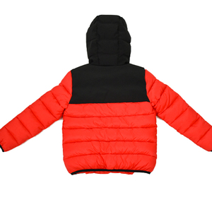 เสื้อแจ็คเก็ตพัฟเฟอร์มีฮู้ดสีแดงดำ ตัดต่อสีแบบ Color Blocking กันลม บุด้วยโพลีเอสเตอร์ เหมาะสำหรับฤดูหนาว สวมใส่สบาย ปิดด้วยซิป เหมาะสำหรับทั้งชายและหญิง - Product Image 4