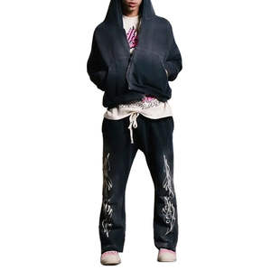 Pantalon de survêtement unisexe à jambe large avec motif flamme, taille élastique, coupe ample, style streetwear et hip-hop - Product Image 6