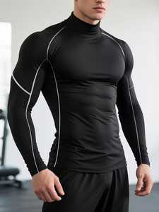 Nouveau design – Haut de compression athlétique pour homme, coupe ajustée, chemise de sport performante, motif uni, idéal pour l'entraînement et la gym - Product Image 4