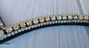 Fronture anglaise en cuir noir de qualité supérieure avec cristaux en forme de V, strass AB, taille personnalisée, emballage en boîte pour l'équitation - Product Image 3