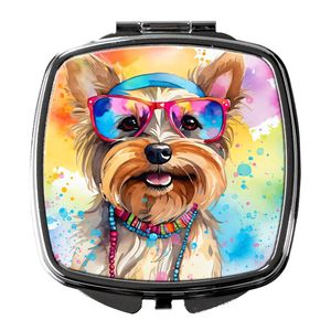 Yorkshire Terrier Hippie Dawg compacto plegable de mano espejo de maquillaje decorativo regalo de viaje para mujeres y niñas tamaño de bolsillo - Product Image 1