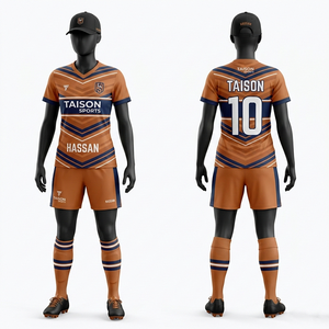 Tenue de football pour femmes en polyester et élasthanne de qualité supérieure 180 GSM, marron marine, avec panneaux chevron, logo personnalisé par sublimation, ensemble de tenues de football - Product Image 1