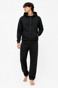 Sweat-shirt à capuche zippé pour homme, noir, manches raglan, poches, style streetwear décontracté, coupe classique, tissu polaire, 100% coton, vêtements d'hiver - Product Image 3