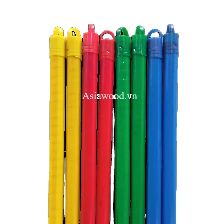 Wholesale broom stick pvc coated wooden broom stick broom handle full color eucalyptus wood short and long color head