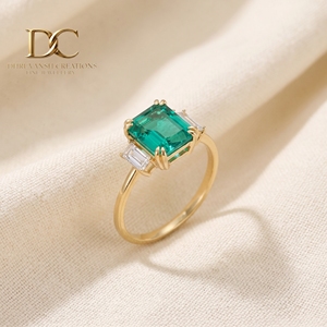 Anillo de Oro Sólido de 14 Quilates de Diseño Elegante, Estilo Étnico, con Diamante Cultivado en Laboratorio Certificado por IGI y Esmeralda Colombiana, Joyería para Mujer - Product Image 4