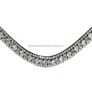 สายรัดคิ้วหนังแท้ประดับคริสตัลหลากสี3แถวสำหรับแข่งม้าขี่ม้า - Product Image 5